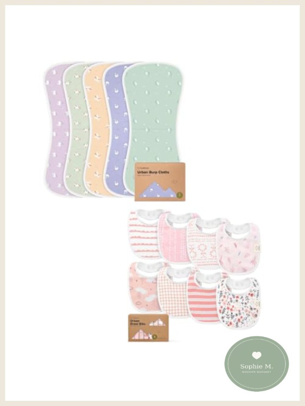 5-Pack Cotton Burp Cloths & 8-Pack Bibs Set Absorbent Newborn Teething